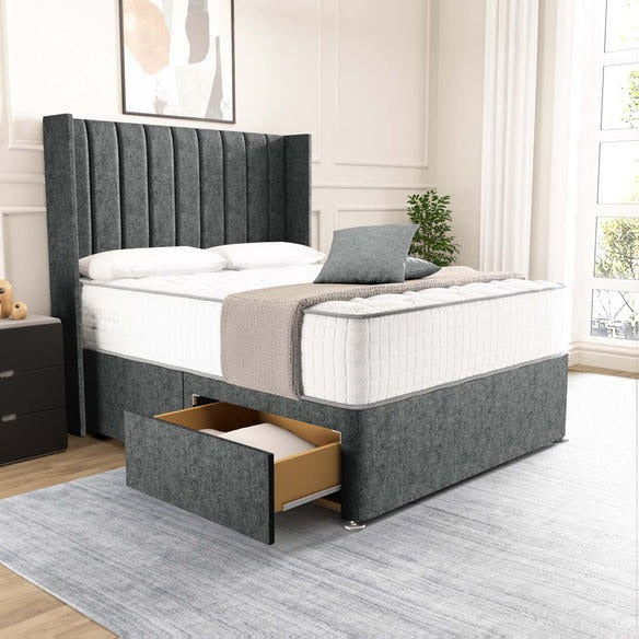 Prague Wingback Divan Bed - Charcoal Chenille