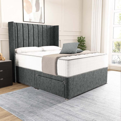 Prague Wingback Divan Bed - Charcoal Chenille