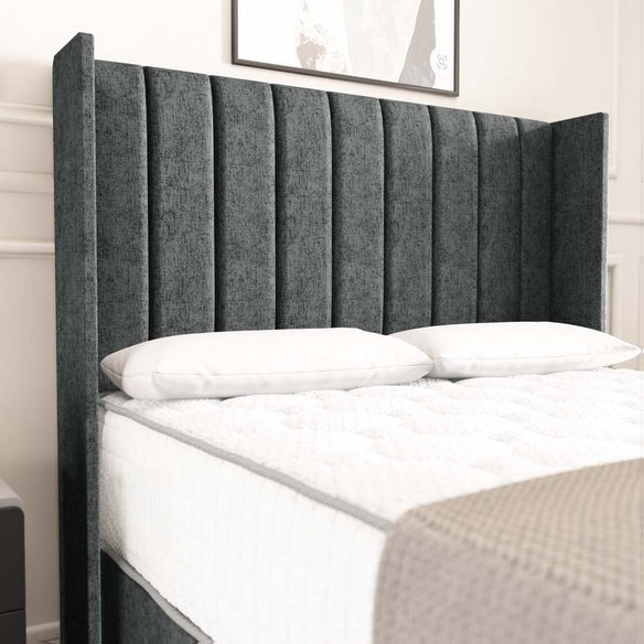 Prague Wingback Divan Bed - Charcoal Chenille