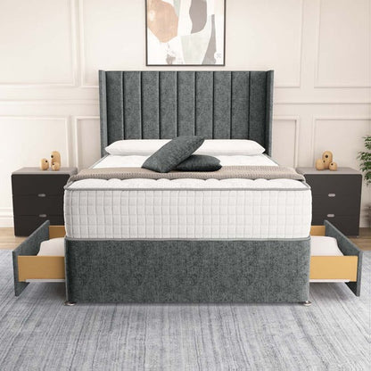 Prague Wingback Divan Bed - Charcoal Chenille