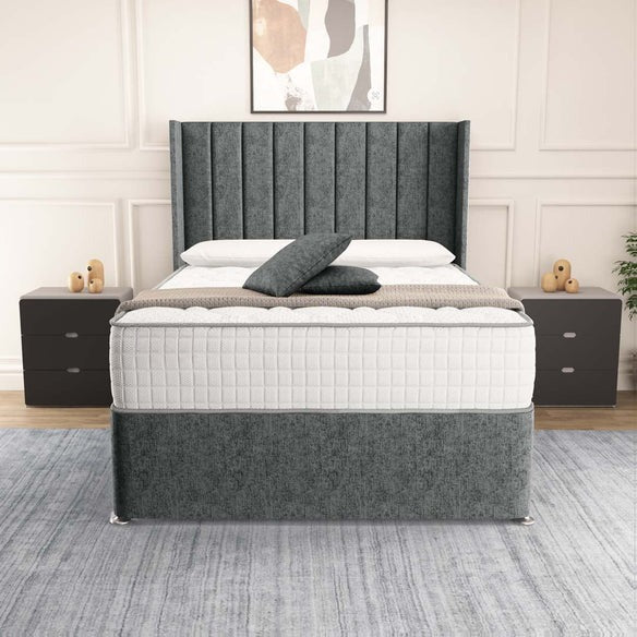 Prague Wingback Divan Bed - Charcoal Chenille