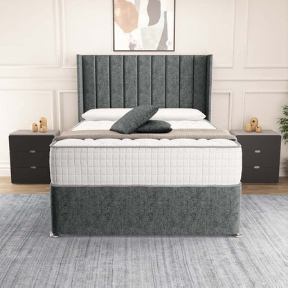 Prague Wingback Divan Bed - Charcoal Chenille