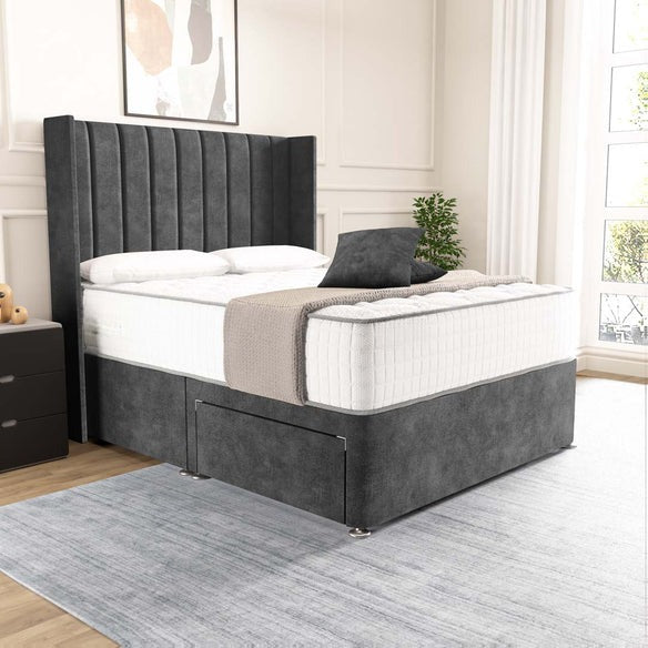 Prague Wingback Divan Bed - Charcoal Coniston