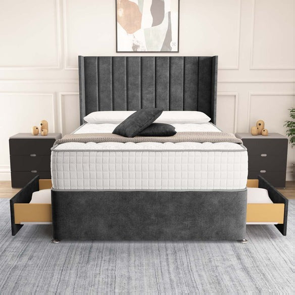 Prague Wingback Divan Bed - Charcoal Coniston
