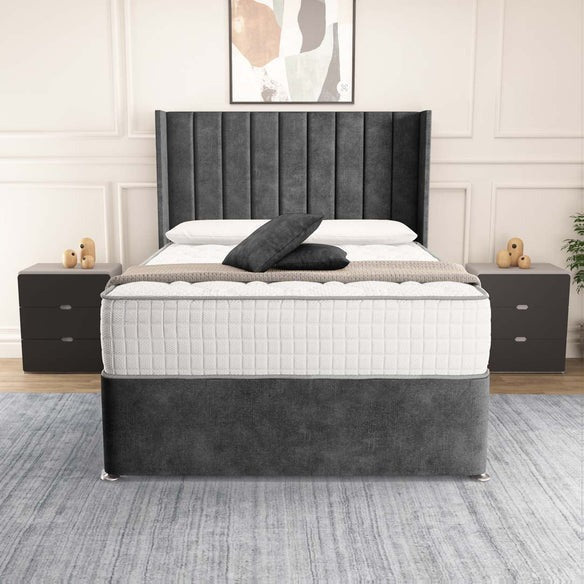 Prague Wingback Divan Bed - Charcoal Coniston