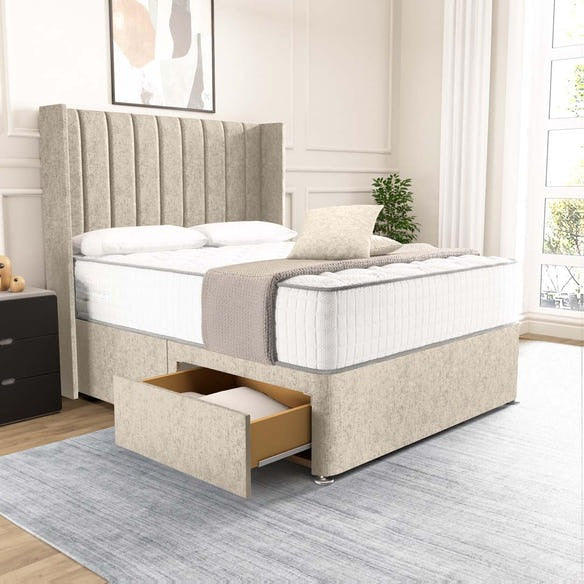 Prague Wingback Divan Bed - Cream Chenille