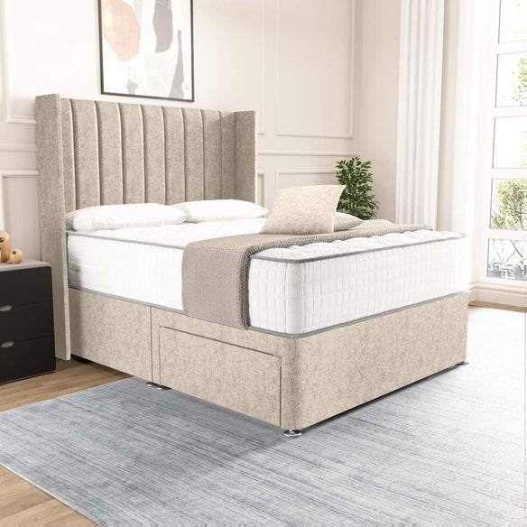 Prague Wingback Divan Bed - Cream Chenille