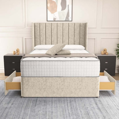 Prague Wingback Divan Bed - Cream Chenille