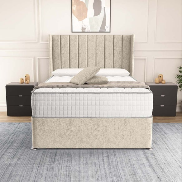 Prague Wingback Divan Bed - Cream Chenille