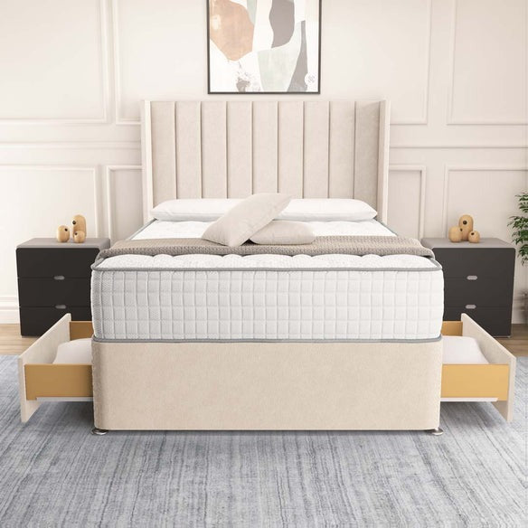 Prague Wingback Divan Bed - Cream Naples