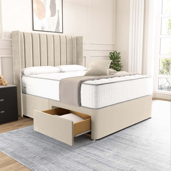 Prague Wingback Divan Bed - Cream Plush Velvet