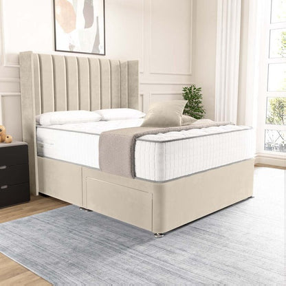 Prague Wingback Divan Bed - Cream Plush Velvet