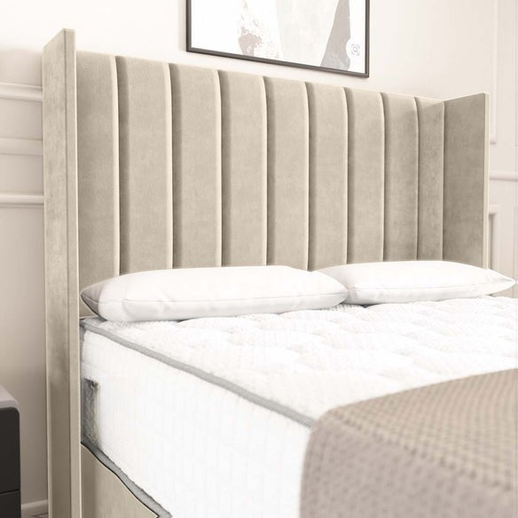 Prague Wingback Divan Bed - Cream Plush Velvet