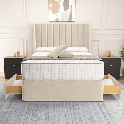 Prague Wingback Divan Bed - Cream Plush Velvet