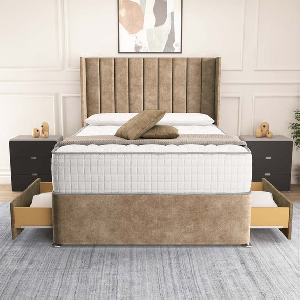 Prague Wingback Divan Bed - Mink Coniston