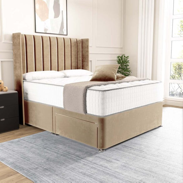 Prague Wingback Divan Bed - Mink Plush Velvet