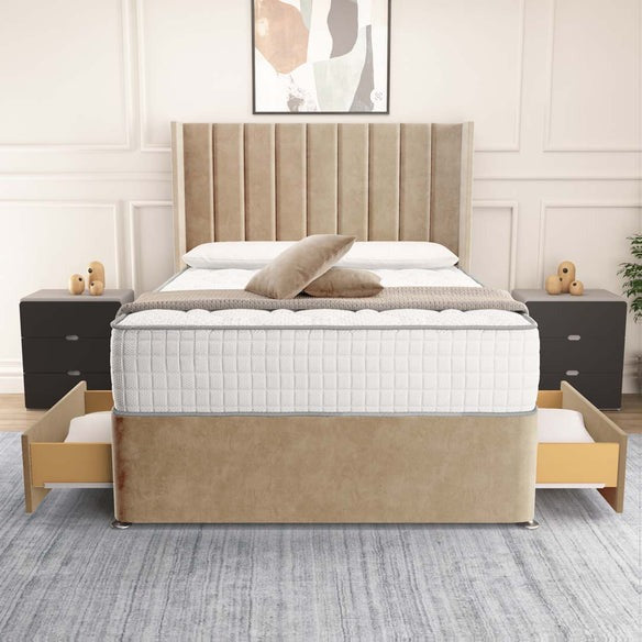 Prague Wingback Divan Bed - Mink Plush Velvet
