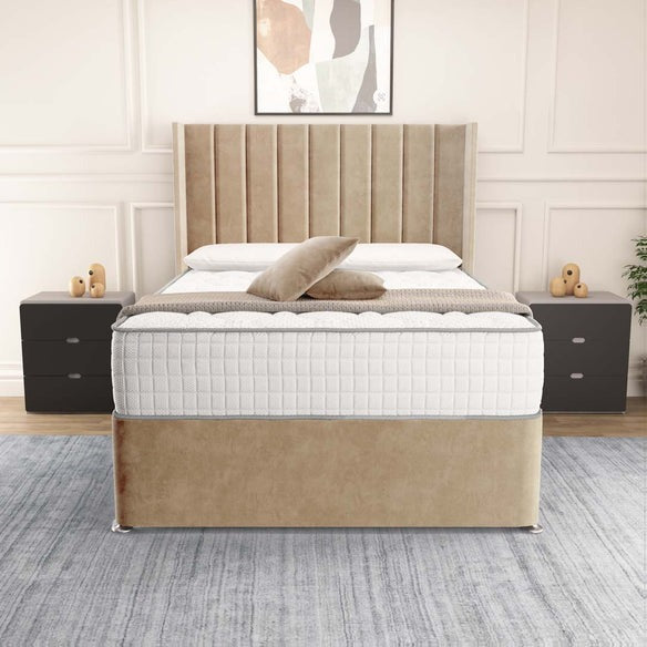 Prague Wingback Divan Bed - Mink Plush Velvet