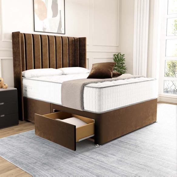 Prague Wingback Divan Bed - Mocca Plush Velvet