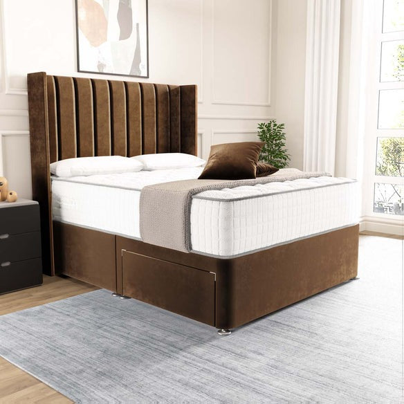 Prague Wingback Divan Bed - Mocca Plush Velvet