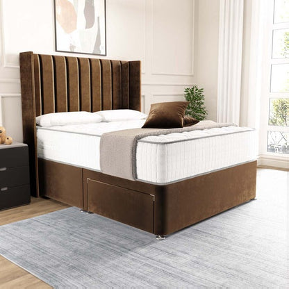 Prague Wingback Divan Bed - Mocca Plush Velvet