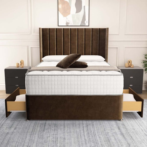 Prague Wingback Divan Bed - Mocca Plush Velvet