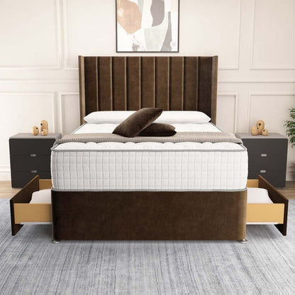 Prague Wingback Divan Bed - Mocca Plush Velvet