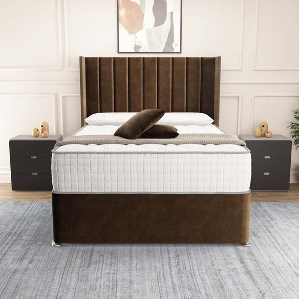 Prague Wingback Divan Bed - Mocca Plush Velvet