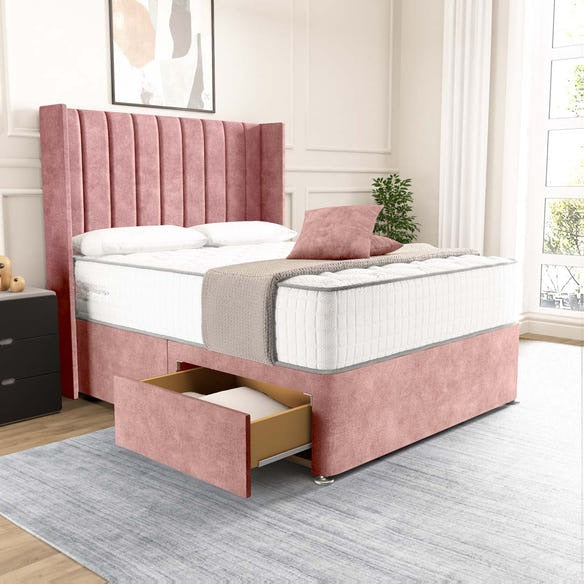 Prague Wingback Divan Bed - Pink Coniston