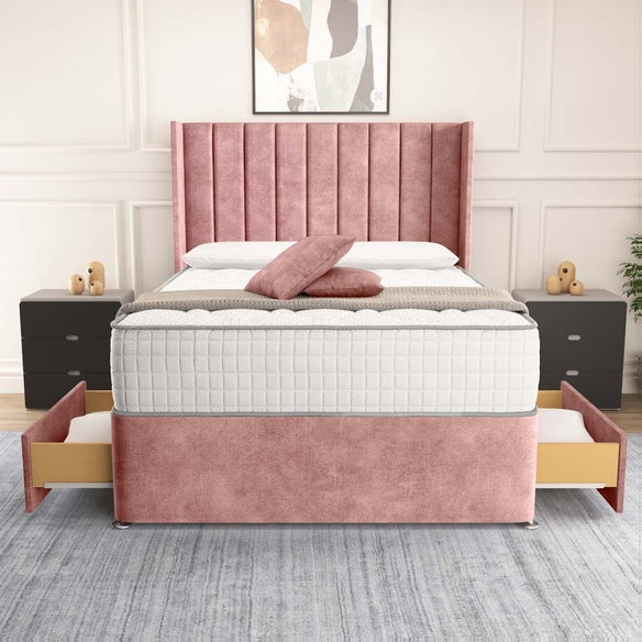 Prague Wingback Divan Bed - Pink Coniston