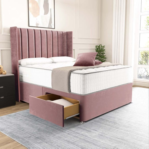 Prague Wingback Divan Bed - Pink Plush Velvet