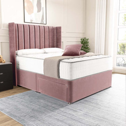 Prague Wingback Divan Bed - Pink Plush Velvet