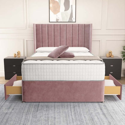 Prague Wingback Divan Bed - Pink Plush Velvet