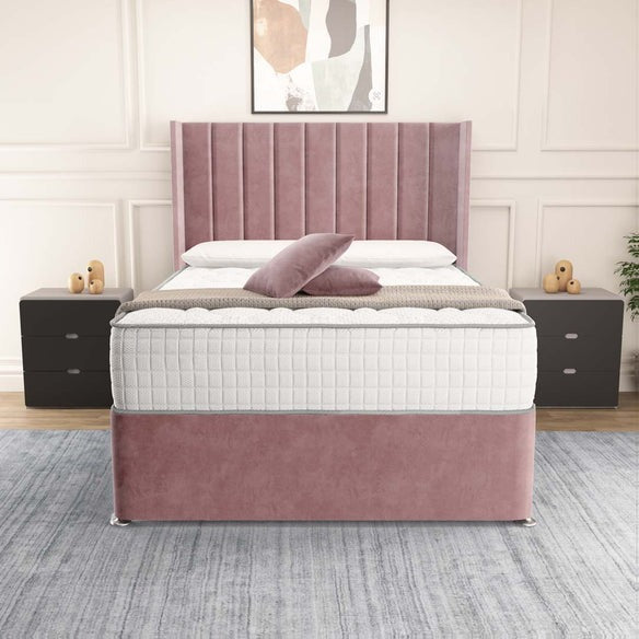Prague Wingback Divan Bed - Pink Plush Velvet
