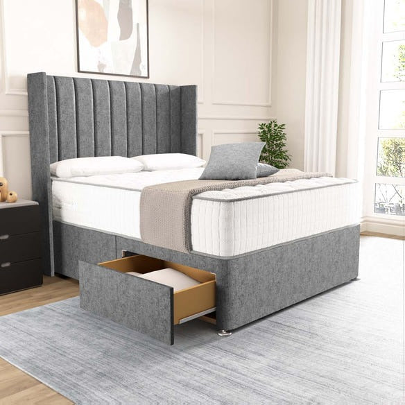 Prague Wingback Divan Bed - Silver Chenille