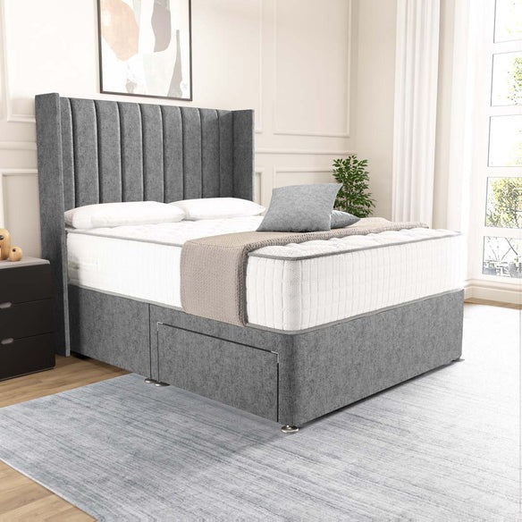 Prague Wingback Divan Bed - Silver Chenille