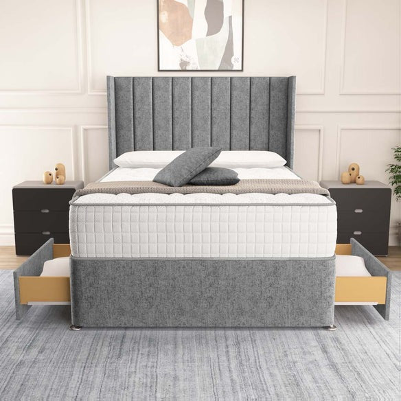 Prague Wingback Divan Bed - Silver Chenille