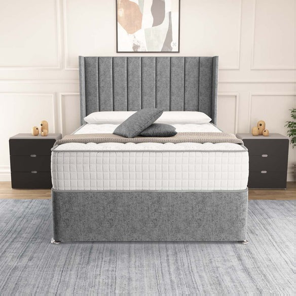 Prague Wingback Divan Bed - Silver Chenille