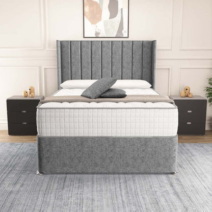 Prague Wingback Divan Bed - Silver Chenille