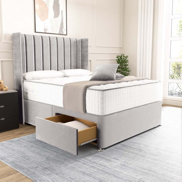 Prague Wingback Divan Bed - Silver Plush Velvet