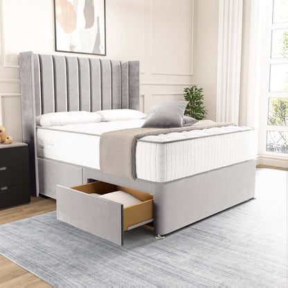 Prague Wingback Divan Bed - Silver Plush Velvet