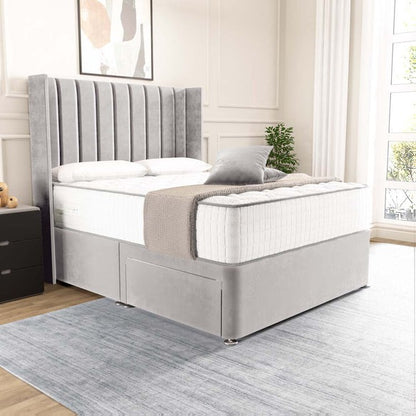 Prague Wingback Divan Bed - Silver Plush Velvet