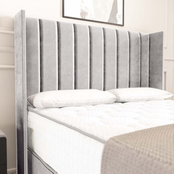 Prague Wingback Divan Bed - Silver Plush Velvet