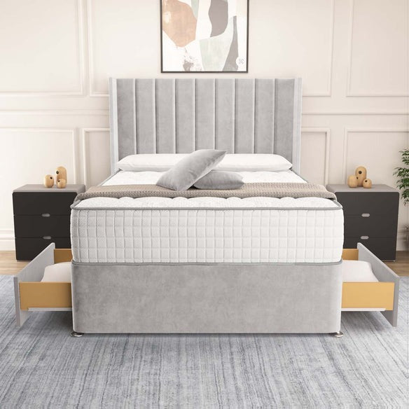 Prague Wingback Divan Bed - Silver Plush Velvet