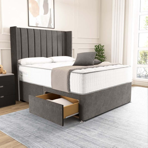 Prague Wingback Divan Bed - Slate Grey Naples