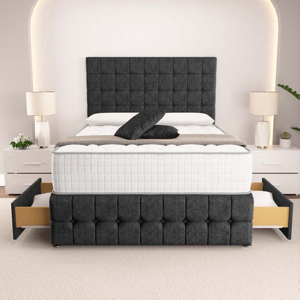 Rio Divan Bed - Black Chenille