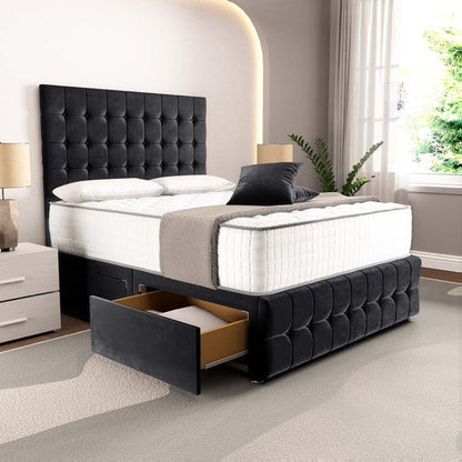 Rio Divan Bed - Black Plush Velvet