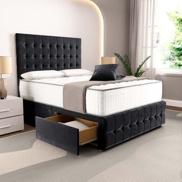 Rio Divan Bed - Black Plush Velvet