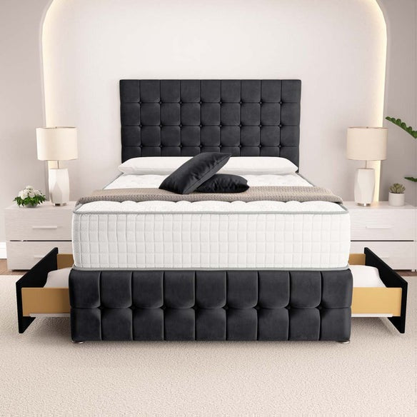 Rio Divan Bed - Black Plush Velvet