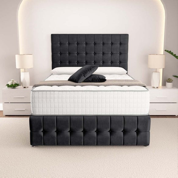 Rio Divan Bed - Black Plush Velvet